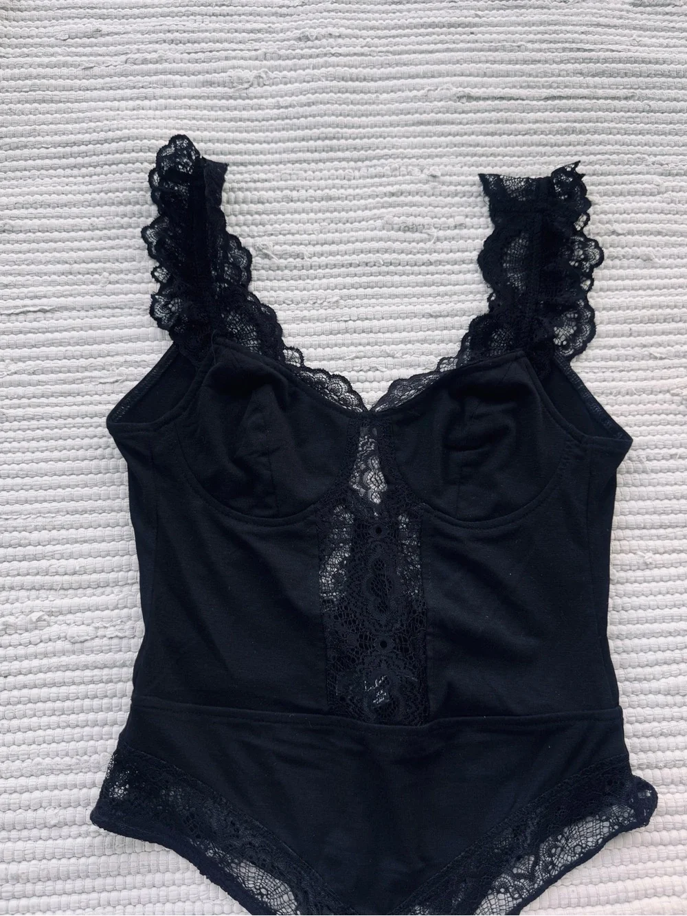 Lulus Black Lace Trim Bodysuit Teddy Lingerie Romper XS